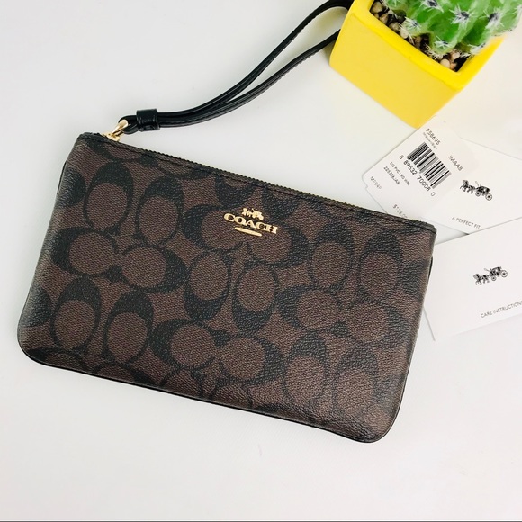 Coach Zip Long D. Brown Monogram Wristlet Wallet - Picture 2 of 8